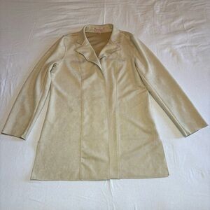 Philosophy Faux Suede Duster Coat Sz Medium Open Front Collar Mid‎ Length Beige